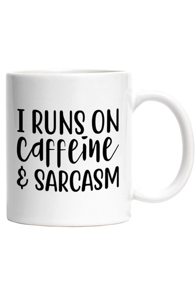 INOVATIX Εξατομικευμένη λευκή κούπα, Λειτουργώ με σαρκασμό και καφεΐνη - καφέ...