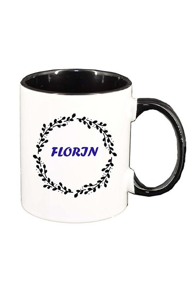INOVATIX Personalized white mug, Name, black interior, D1083, INOVATIX®. 330ml