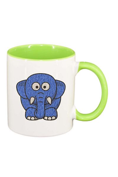 INOVATIX Personalized white mug, Drawn Elephant, light green interior, D988, INOVATIX®. 330ml