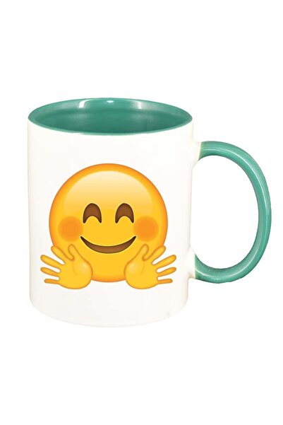 INOVATIX Cana Alba personalizată, Emoji Hug, interior verde, D31, INOVATIX®. ...