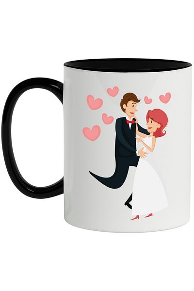 INOVATIX Personalized white mug, Wedding, Bride and Groom, Dance, Hearts, with Black Handle, INOVATIX®. 330ml