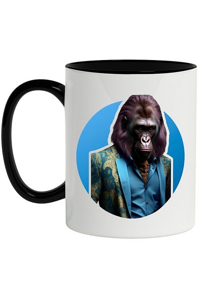 INOVATIX Personalized white mug, Monkey, Gorilla, Costume, Fantasy, Fashion, with Black Handle, INOVATIX®. 330ml