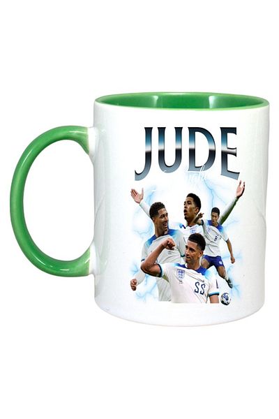 INOVATIX Personalized White Mug, Jude Bellingham 55, Green Handle and Interior, ®. 330ml