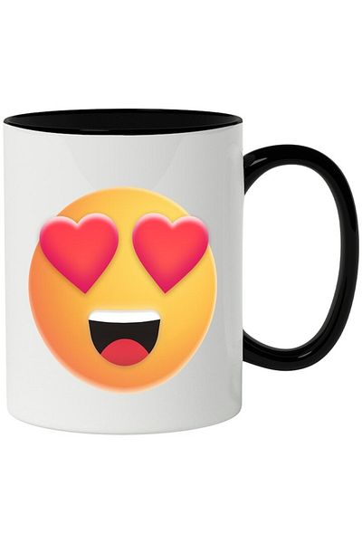 INOVATIX Personalized white mug, Hearts, Eyes, In Love, Emoticon, Emoji, with Black Handle, INOVATIX®. 330ml