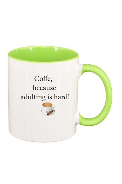 INOVATIX Personalized white mug, Coffee love, light green interior, D1032, INOVATIX®. 330ml