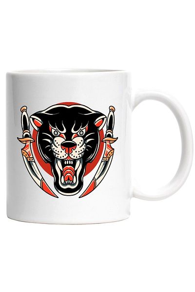 INOVATIX Personalized white mug, Panther Head, Daggers, Circle, Illustration, INOVATIX®. 330ml