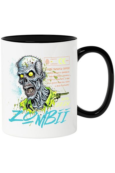 INOVATIX Personalized white mug, Zombies Eat Brains, with Black Handle, INOVATIX®. 330ml