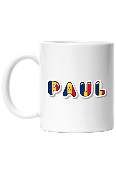 INOVATIX Cana alba personalizata, Numele Paul, Romania, Suporter, Steagul Rom...