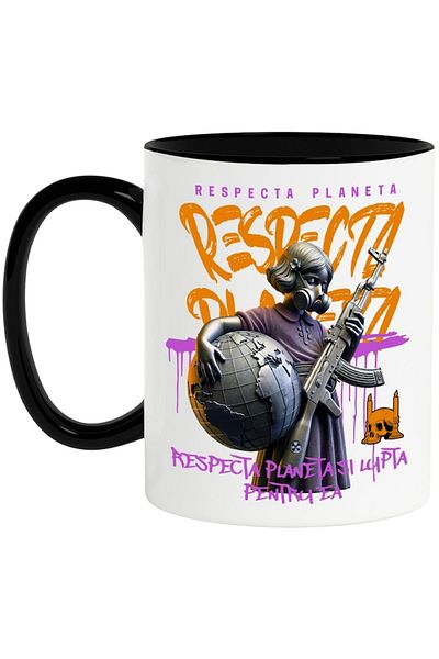 INOVATIX Personalized white mug, Respect the Planet and Fight for It, with Black Handle, INOVATIX®. 330ml