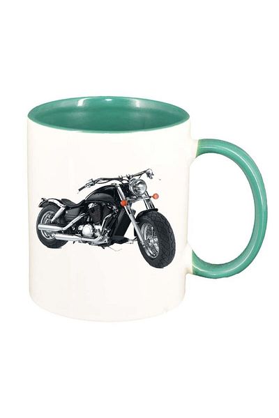 INOVATIX Personalized white mug, Motor, green interior, D43, INOVATIX®. 330ml