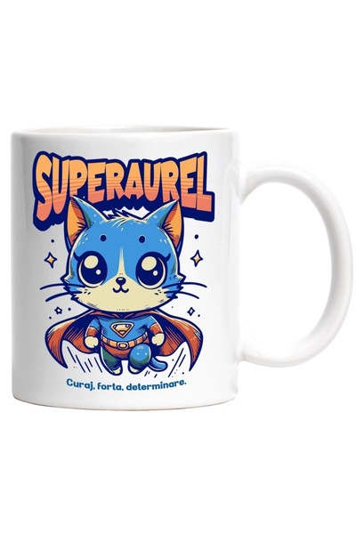 INOVATIX Cana alba personalizata, Super Aurel, SuperErou, Pisica Zburand, INO...