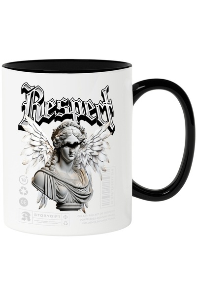 INOVATIX Cana alba personalizata, RESPECT - Statuie Inger cu Aripi, cu Maner ...