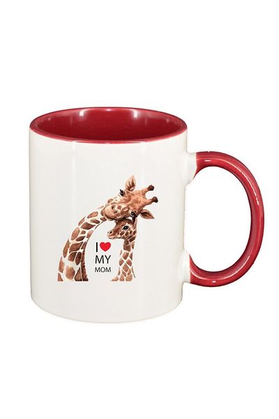 INOVATIX Personalized white mug, I love my mom, dark red interior, D1462, INOVATIX®. 330ml