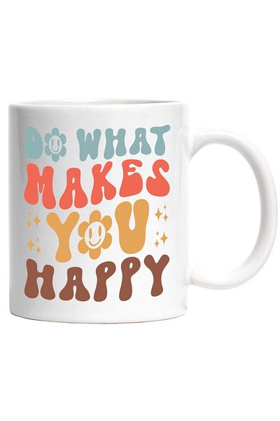 INOVATIX Personalized white mug, popcorn and the message Do what makes you happy - passion, INOVATIX®. 330ml