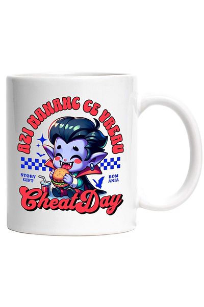 INOVATIX Personalized white mug, Dracula Baby Fast Food Today I Eat What I Want Cheat Day, INOVATIX®. 330ml