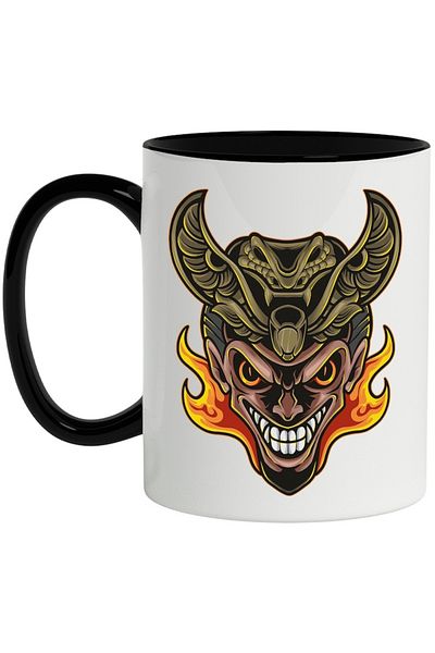 INOVATIX Personalized white mug, Cobra, Devil, Flames, Wings, with Black Handle, INOVATIX®. 330ml