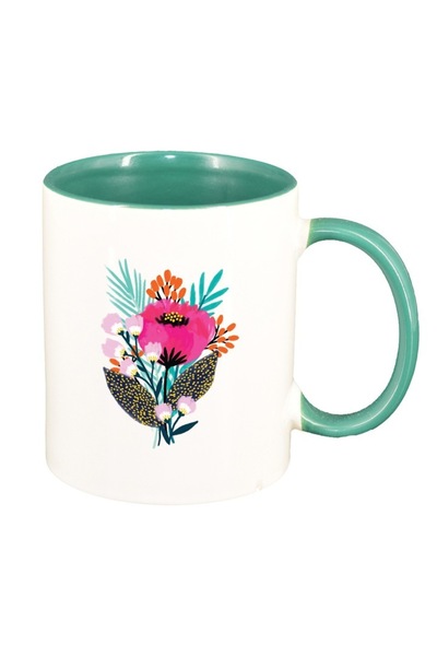 INOVATIX Cana albă personalizată, Pastel Color Flower, verde interior, D1373,...