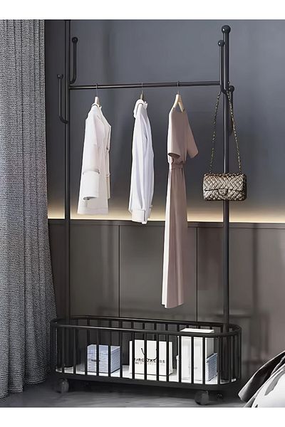 Cady One Metal Clothes Hanger Organizer and Black Clothes Rack with Wheels 100x32x170cm