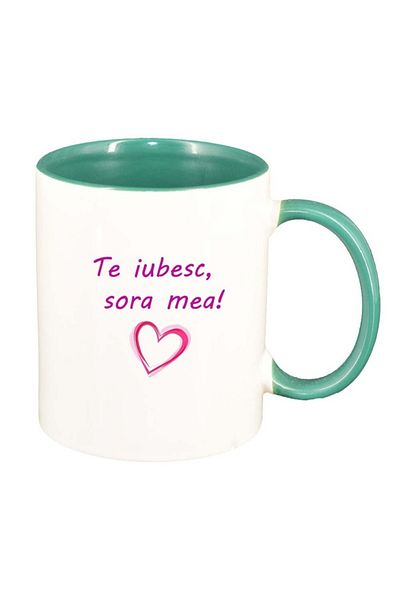 INOVATIX Personalized white mug, I love you..., green interior, D1025, INOVATIX®. 330ml