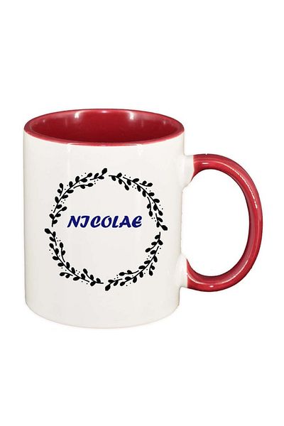 INOVATIX Personalized white mug, Name, dark red interior, D1091, INOVATIX®. 330ml