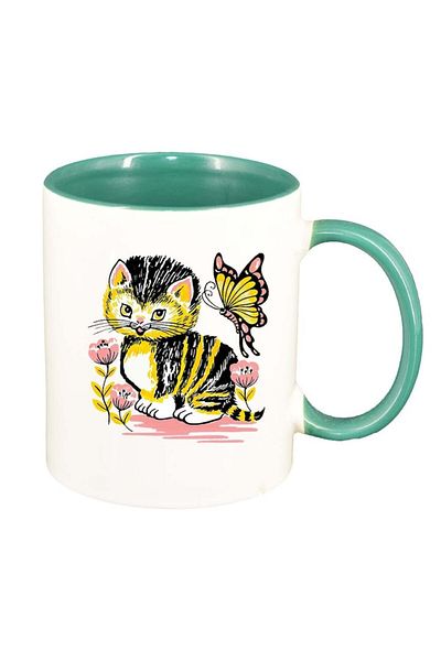 INOVATIX Personalized white mug, Cat, green interior, D967, INOVATIX®. 330ml