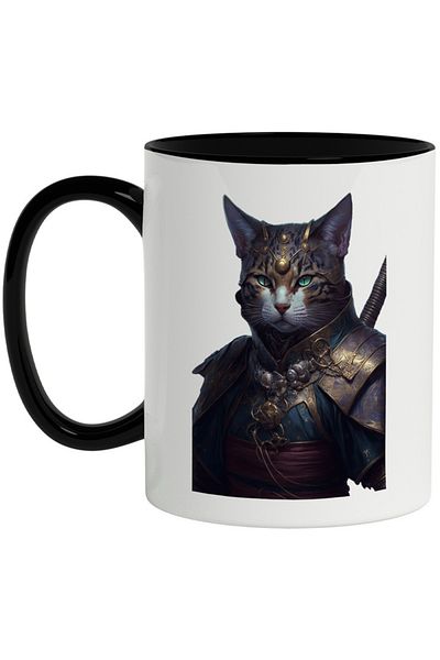 INOVATIX Personalized white mug, Warrior, Fantasy, Asian, Samurai, with Black Handle, INOVATIX®. 330ml