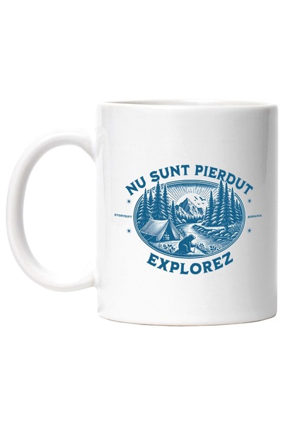 INOVATIX Cana alba personalizata, nu sunt pierdut, explorez, rau in padure urs, INOVATIX®. 330ml