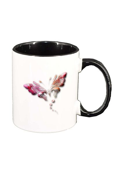 INOVATIX Personalized white mug, Butterfly, black interior, D233, INOVATIX®. 330ml