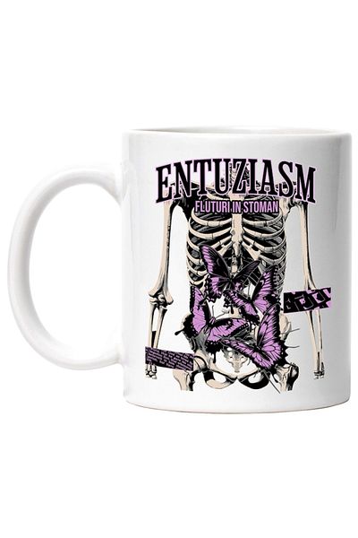 INOVATIX Personalized white mug, Enthusiasm - Butterflies in the Stomach, Skeleton, INOVATIX®. 330ml
