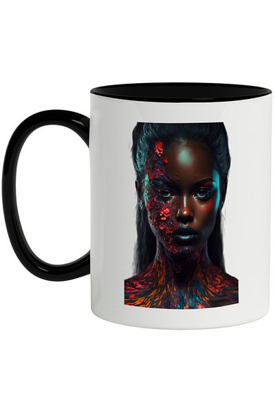 INOVATIX Personalized white mug, Portrait, Face, Model, Color Spots, with Black Handle, INOVATIX®. 330ml