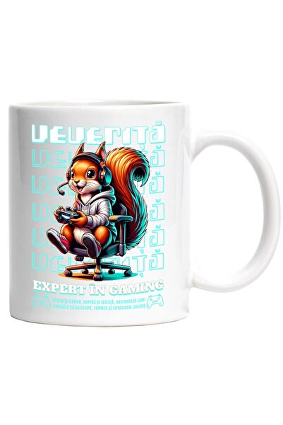 INOVATIX Cana alba personalizata, Veverita gamer expert realitate virtuala, I...