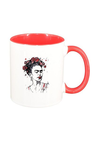 INOVATIX Personalized white mug, Frida, red interior, D1465, INOVATIX®. 330ml