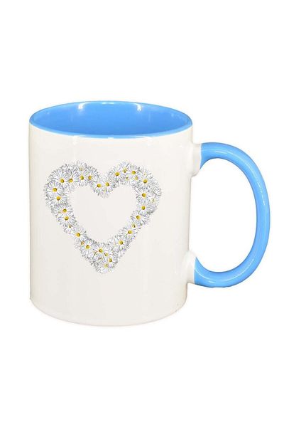 INOVATIX Cana alba personalizata, Flowery Heart, interior albastru, D1008, INOVATIX®. 330ml