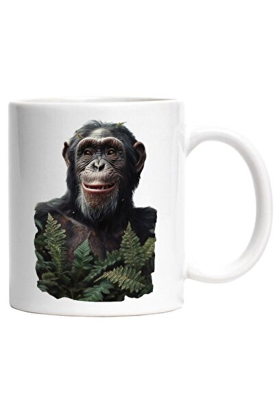 INOVATIX Cana alba personalizata, Maimuta Printre Frunze, Jungla, Copaci, Ani...