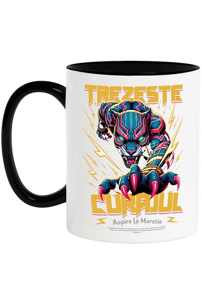INOVATIX Personalized white mug, Boltzor Wilderness, The Electric Panther, with Black Handle, INOVATIX®. 330ml