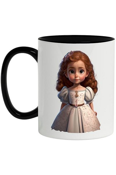 INOVATIX Personalized white mug, Little Girl, Bow, Dress, Princess, with Black Handle, INOVATIX®. 330ml