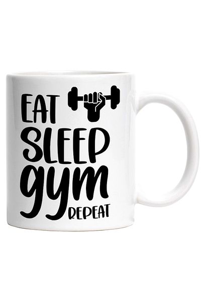 INOVATIX Personalized white mug, Eat. Sleep. Gym. Repeat. - muscle fitness effort, INOVATIX®. 330ml