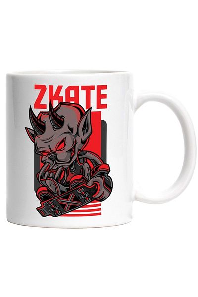 INOVATIX Personalized white mug, Red Demon On Skateboard, Skate, Devil, Sport, INOVATIX®. 330ml