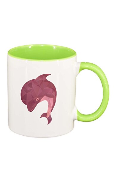 INOVATIX Cana alba personalizata, Colorful Dolphin, interior verde deschis, D...