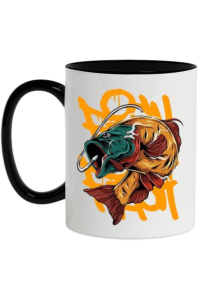 INOVATIX Personalized white mug, Fish, Needle, Fishing, Graffiti, with Black Handle, INOVATIX®. 330ml