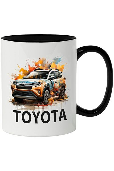 INOVATIX Personalized white mug, Toyota Message, Car, Watercolor, Splash, with Black Handle, INOVATIX®. 330ml