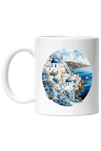 INOVATIX Cana alba personalizata, Grecia: Cladiri, Plante, Munte, Santorini, ...