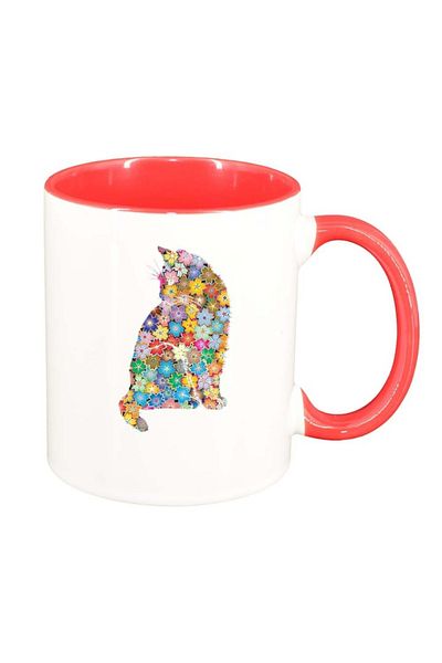 INOVATIX Personalized white mug, Flowers, Cat, dark red interior, D995, INOVATIX®. 330ml