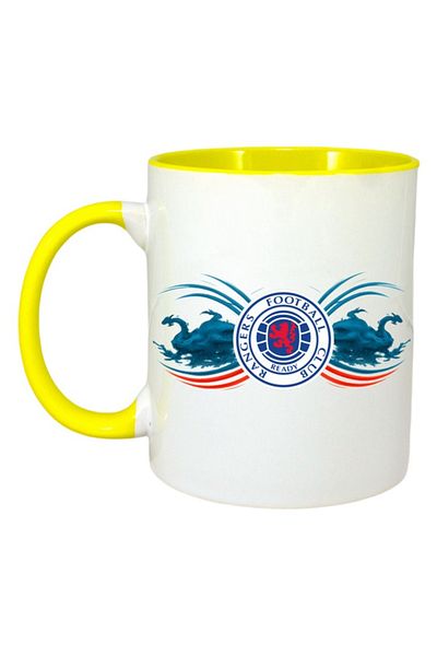INOVATIX Personalized White Mug, Rangers Fc Scotland, Yellow Handle and Interior, ®. 330ml