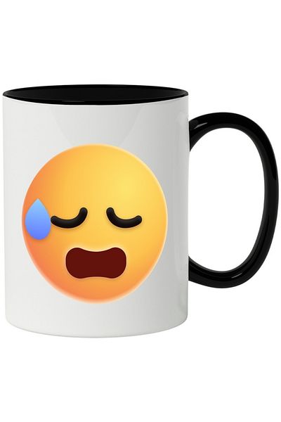 INOVATIX Personalized white mug, Emoticon, Emoji, Sad, Drop, with Black Handle, INOVATIX®. 330ml