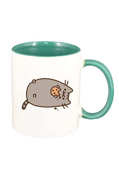 INOVATIX Personalized white mug, Emoji Cat, green interior, D1011, INOVATIX®. 330ml