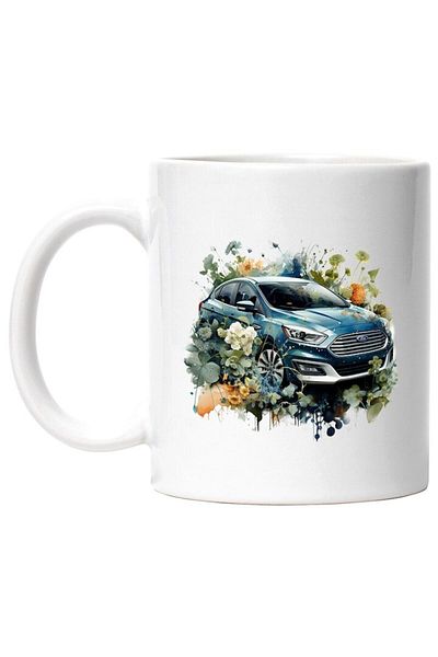 INOVATIX Personalized white mug, Car, Ford, Flowers, Leaves, Vegetation, Plants, INOVATIX®. 330ml