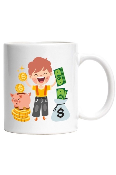 INOVATIX Cana alba personalizata, Copil, Bani, Monede, Pusculita, Sac, Porcus...