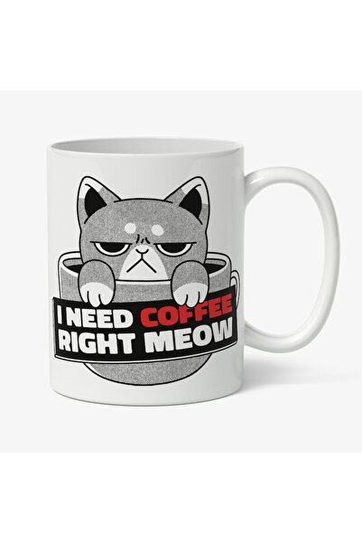INOVATIX Εξατομικευμένη λευκή κούπα, I Need A Coffee Right Meaw,, Γκρι, Μαύρο...