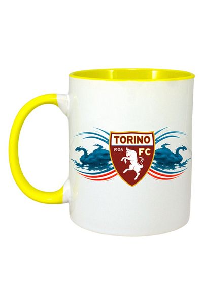 INOVATIX Personalized White Mug, Torino Fc Italia, Yellow Handle and Interior, ®. 330ml